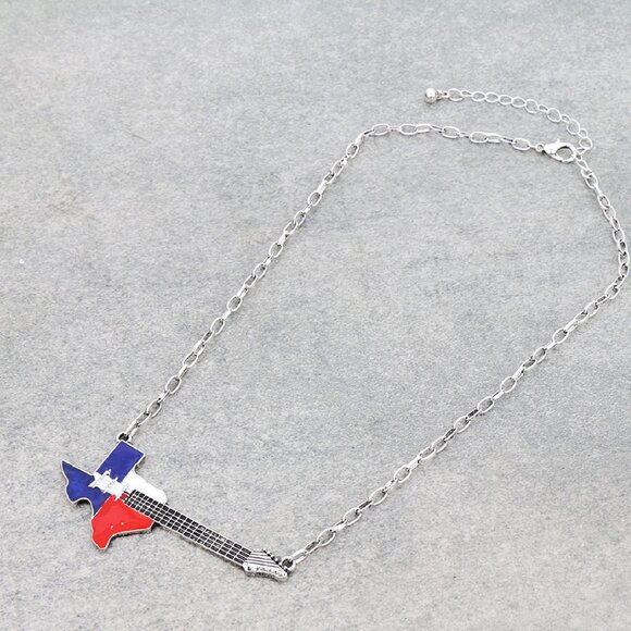 Left My Guitar In Texas Silver Pendant Necklace Western Cowgirl Jewelry NEW - Picture 3 of 3
